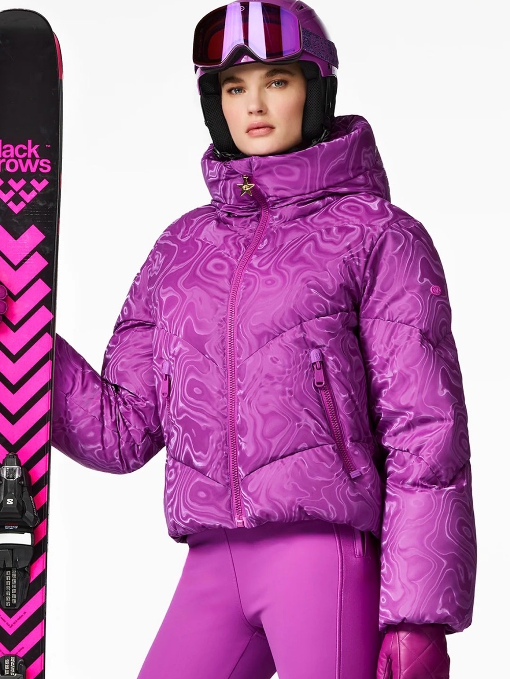 Goldbergh Purple Marble-Print Puffer Ski Jacket